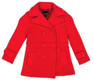 Girls Stylish Winter Pea Coat Dress Coat, Red, Gray,  6,8,10,11 - Picture 1 of 4