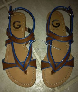 G by GUESS LISAMIA Brown Blue Trim Slingback Sandals Thongs NEW Womens Size 6.5 - Picture 1 of 5