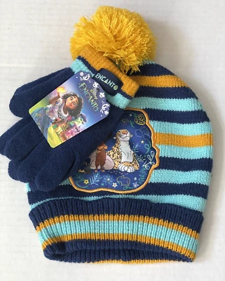 Juego de 2 sombreros y guantes a rayas Disney Encanto talla pequeña OSFM niño nuevo con etiquetas Foto 1 de 4