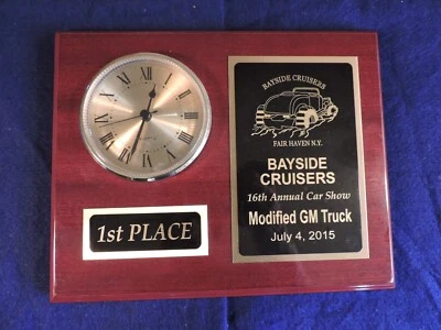 2015 Bayside Cruisers Fair Haven NY 1st Place Car Show Award Brass/Wood w/Clock - Image 1 of 4