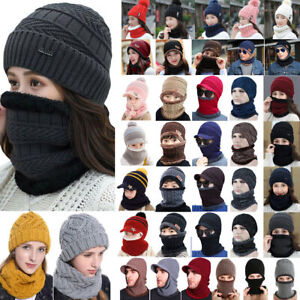Ladies Men Kids Unisex Winter Warm Knit Hat Beanie / Hat + Loop Scarf♤