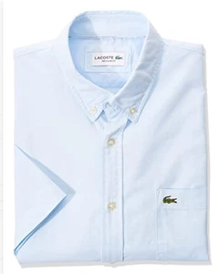 Lacoste Men's Short Sleeve Button Down Oxford Regular Fit Shirt, Lagoon - Picture 1 of 1