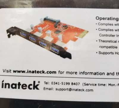 New Sealed Box Inateck 4-Port USB 3.0 PCIe Express Card, KT4001 / KTU3FR-4P - Image 1 of 4