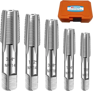 5-Piece NPT Pipe Tap Set, 1/8", 1/4", 3/8", 1/2", 3/4" ¾” NPT Tap Set Carbon Ste - Picture 1 of 12