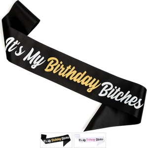 Faja de cumpleaños perras lámina dorada suave negra satinada faja mujer te hace  - Imagen 1 de 12