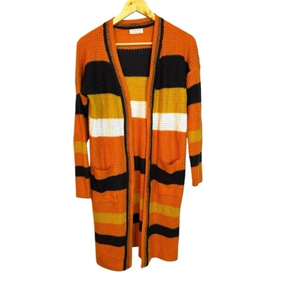 Full Circle Trends Longline Duster Cardigan Orange Candy Corn Halloween Large — 第 1/4 张图片