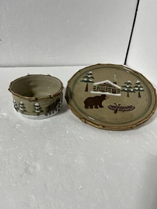 EUC Sonoma LODGE Dip Bowl & Cheese Plate Trivet Bear Duck Pine Trees Snow Cabin - Picture 1 of 8