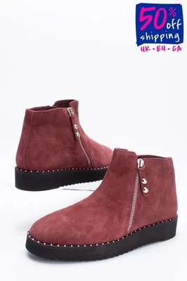 PVP €163 APEPAZZA Gamuza Cuero Botines US7 UK4 EU37 Rojo Tachonado Foto 1 de 4