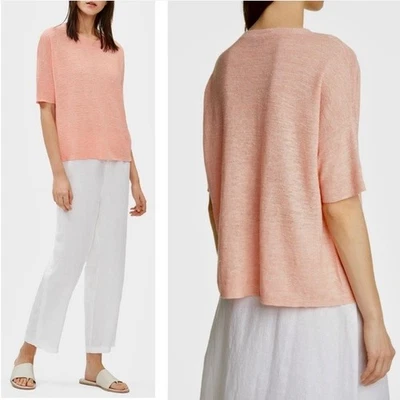 Top Eileen Fisher Melocotón Melange Lino Orgánico Cuadrado Manga Corta Talla Grande L Foto 1 de 4