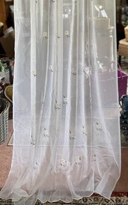 One Sheer Embroidered Daisies Curtain Panel 84” X 58” - Picture 1 of 6
