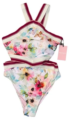 Juicy Couture One Piece Swimsuit Monokini Side Cut-outs - Pink Floral Med NWT💚 - Image 1 of 4