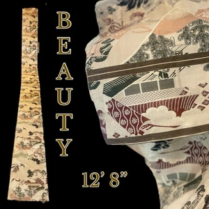 VINTAGE Pristine Japanese Brocade Silk Obi Multicolor with Flowers Cranes Nature - Picture 1 of 16