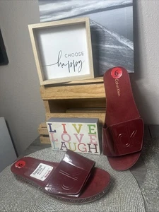 Calvin Klein Marlina Burgund Logo verstellbare Riemen Pantoletten Sandalen 6/36 Neu mit Etikett - Bild 1 von 19