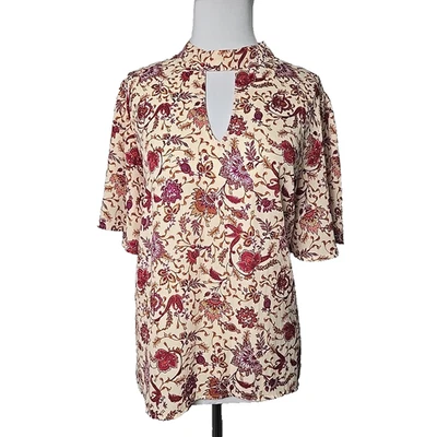 Top para mujer talla XL floral de gasa cuello alto ojo de cerradura Foto 1 de 4