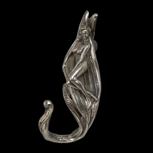 Fairy Wall Hook – Heavy Nickel Silver Art Nouveau Hanger–Fantasy Home Decor - Picture 1 of 13