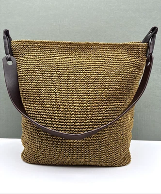 Bolso de Mano de Paja de Papel Banana Republic Bolso de Playa Correas de Cuero Vacaciones Foto 1 de 4