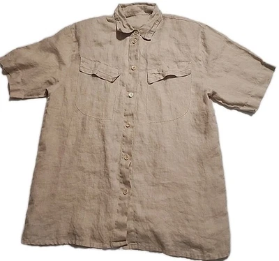 Blusa irlandesa vintage de lino beige camel con pequeñas hombreras talla 4 silenciosa de lujo Foto 1 de 4