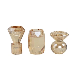 Amber Crystal Candle Holder, Set of 3 Crystal Clear Candlestick Stand for Pil... - Picture 1 of 7