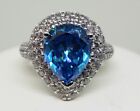Bella Luce 925 Sterling Silver Blue Stone Pave Set Ring - Sz 5