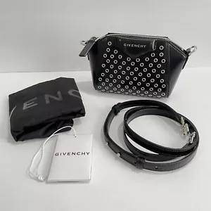 Givenchy Antigona Black Leather Nano Crossbody Bag Silver Accents Clutch Bag - Picture 1 of 12