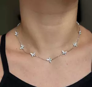 Sterling Silver Necklace Delicate Butterfly Charm Layering Necklace - Picture 1 of 6