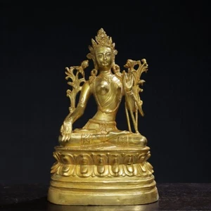 10"Antique Tibetan Buddhism Temple Bronze 24k gilt White Tara Bodhisattva statue - Picture 1 of 7