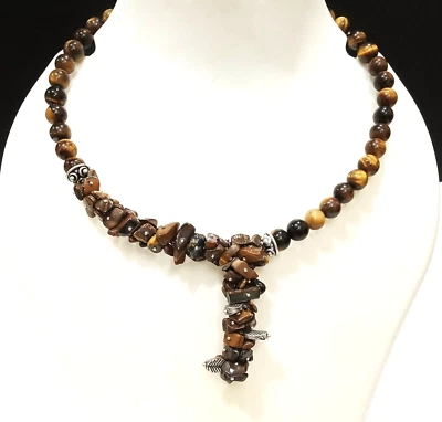 Collar gargantilla ojo de tigre natural cuentas redondas con astillas sin cortar el mejor regalo para ella Foto 1 de 4