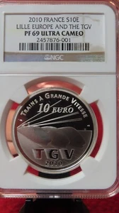 2010 France 22gram Silver Lille Europe and the TGV Trains NGC PF69 Low Mintage - Picture 1 of 5
