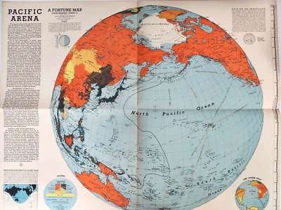 Pacific Arena Map Richard Edes Harrison Vintage 1942 Fortune Pull Out - Image 1 of 4