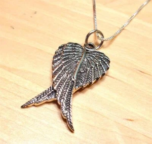 STERLINGSILBER DEKORATIVE HEILIGE ENGELFLÜGEL DETAILVERARBEITUNG ANHÄNGER HALSKETTE - Bild 1 von 5