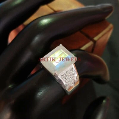 Naturale Pietra Lunare Arcobaleno Con 925 Anello Argento Sterling per Uomo #2852 - Immagine 1 di 4