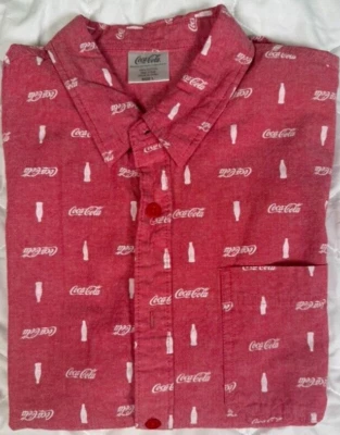 Coca-Cola Men's Sz L Button Down Red/White Short Sleeved 100% Cotton Shirt - Image 1 of 4