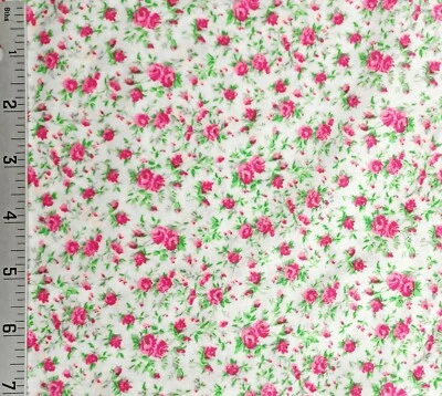 Wild Flowers White Pink Magenta Rose Cotton Calico Quilt Cotton Santee Floral - Image 1 of 2