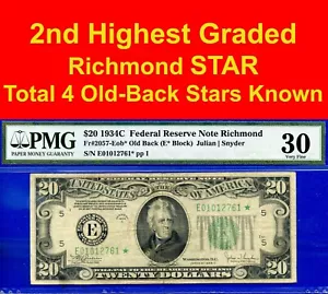 1934C $20 FRN Richmond star PMG 30 rare 2 known Old Back star Fr 2057-Eob* - Picture 1 of 5