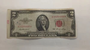 2 Dollar Bill 1953 Red Seal Circulated - Picture 1 of 6