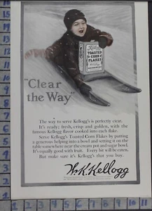 1909 KELLOGG CORN FLAKES CHILD SLED CEREAL FOOD KITCHEN SNOW VINTAGE AD DH28 - Picture 1 of 1