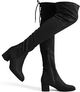 DREAM PAIRS Women's LAURENCE Black Over The Knee, Chunky Heel Boots,Size 9.5 - Picture 1 of 12