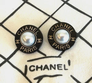 CHANEL Vintage Black with White Pearls Button 23mm (Set of 2) - Picture 1 of 4