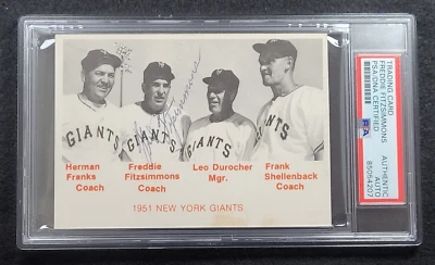 FREDDIE FITZSIMMONS Signed Oversized Baseball Card-NEW YORK GIANTS-PSA - Image 1 of 4
