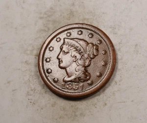 1851 geflochtenes Haar großer Cent * sehr schön ss * XL724 - Bild 1 von 2