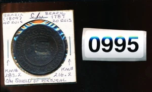 BRAZIL  1787 -  20 REIS -  WITH PORTUGAL - SHIELD COUNTER STAMP - #0995 - RR - Picture 1 of 2