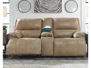 Ricmen Dual Power Leather Reclining Loveseat with Console (Color: Putty) - Picture 1 of 9