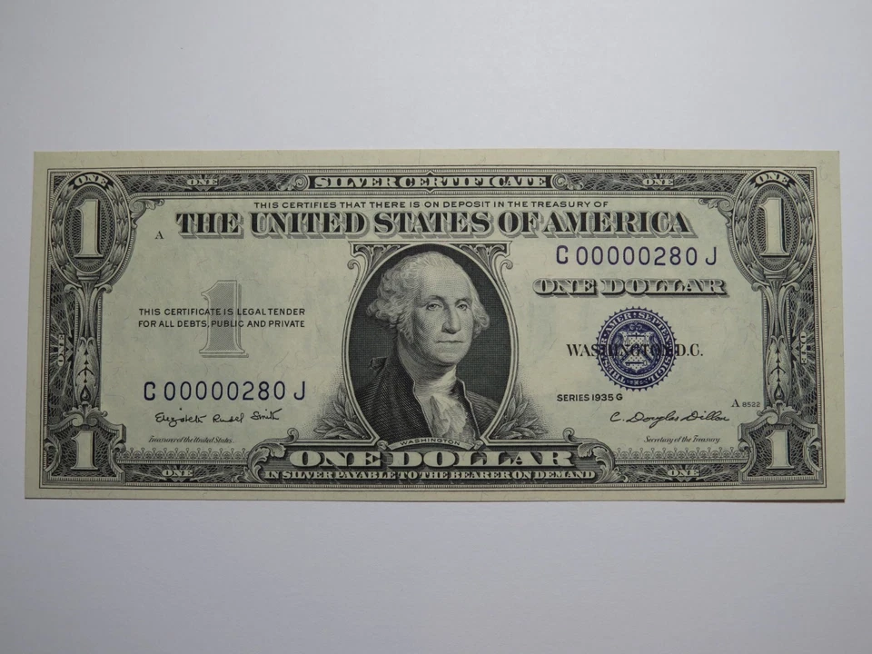 $1 1935-G Very Low Serial Number Blue Seal Silver Certificate Currency Note UNC+ - Image 1 of 3