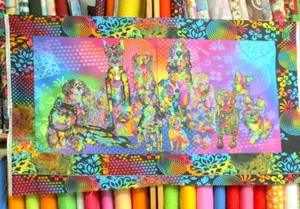 PSYCHODELIC DOGS PANEL - 100% COTTON FABRIC - Picture 1 of 4