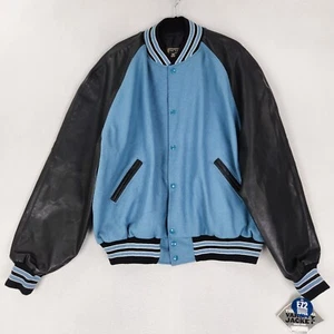 Holloway Jacket Mens XXL Blue Black Letterman Varsity Wool Blend Snap Front NEW - Picture 1 of 14