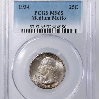 1934 Washington 25C PCGS Certified MS 65 Medium Motto - Image 1 of 4