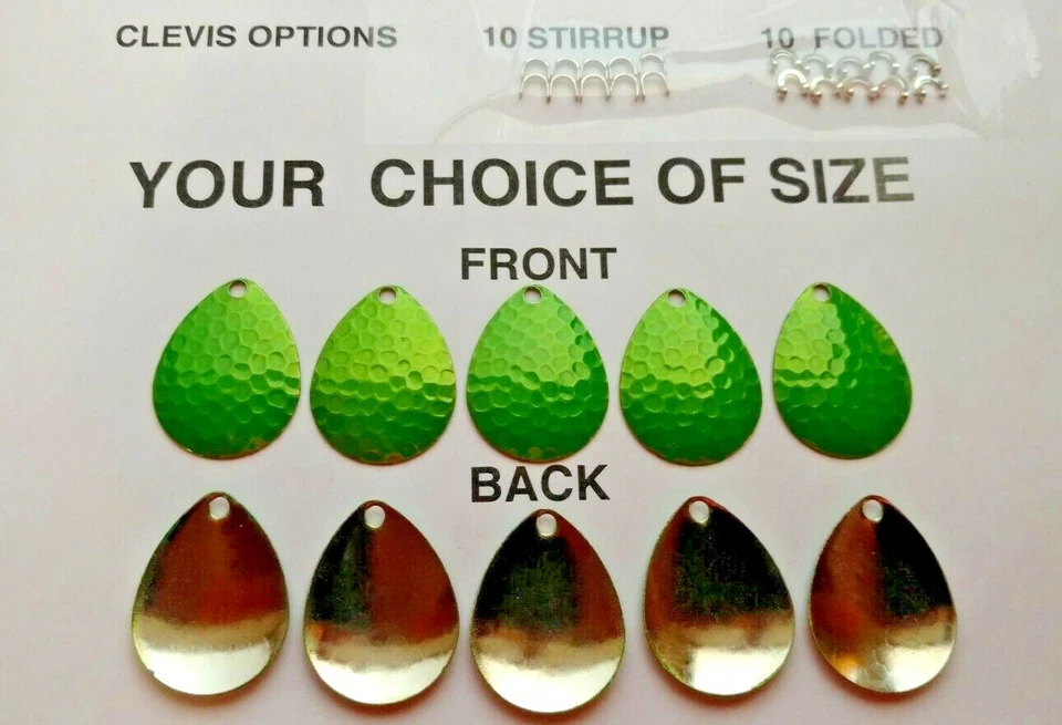 10, size #00 thru 8 colorado hammered CANDY GREEN SPINNER BLADES worm harness  - Image 1 of 1