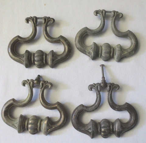 2 Vtg Brass Large Oversized Victorian Drawer pulls Handles + 2 for parts Cover