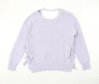 TU Womens Purple Boat Neck Cotton Pullover Jumper Size 16 - Lace Up Detail