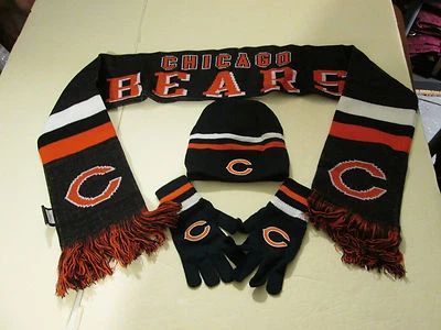 CHICAGO BEARS GORRA DE MEDIAS TALLA JUVENIL, BUFANDA DE INVIERNO Y GUANTES NUEVO CON ETIQUETAS Foto 1 de 4